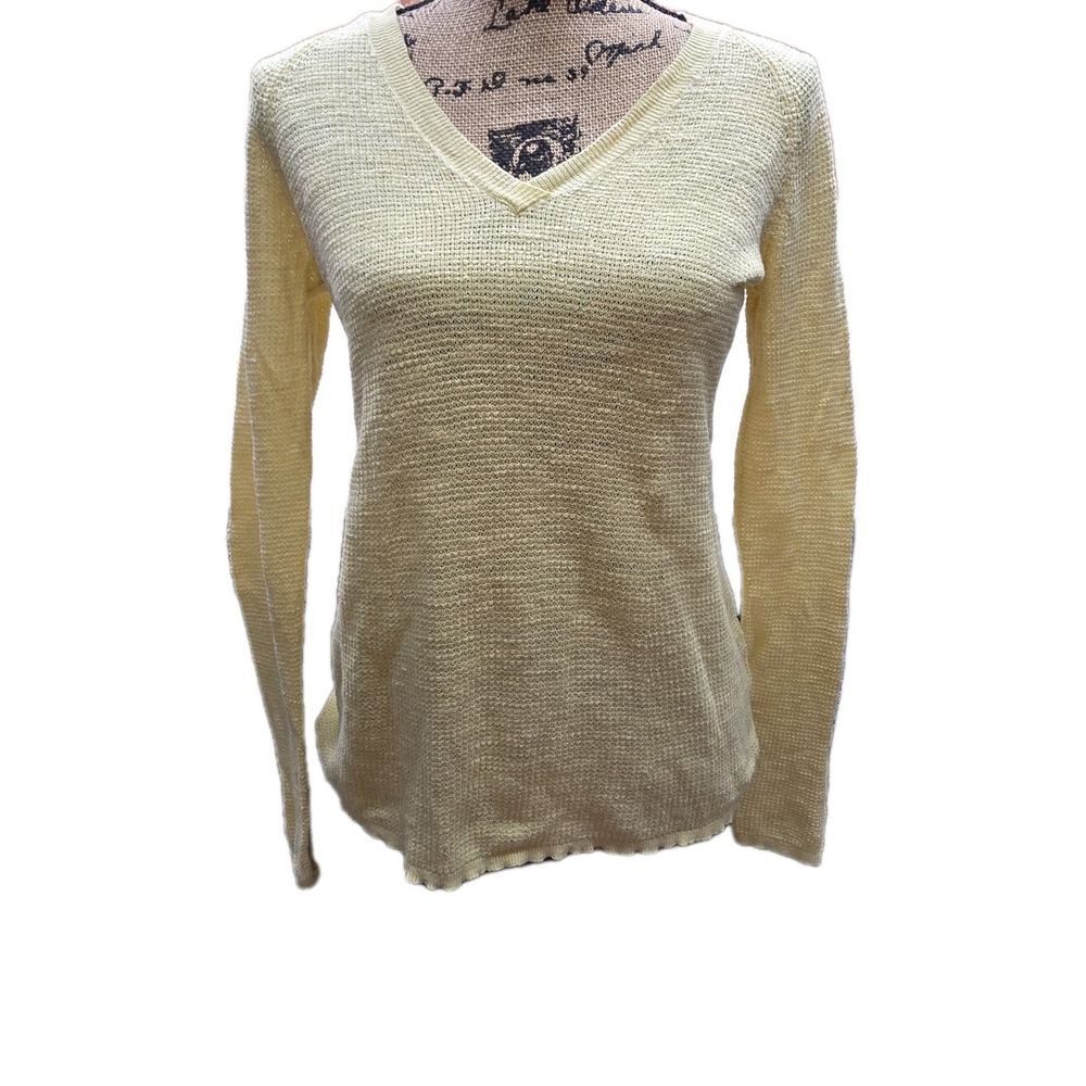 Eileen Fisher  Raglan Sleeve V Neckline Linen & Cotton Knit Sweater XS‎ Long